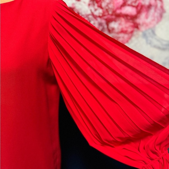 Bill Blass Vintage  Red Sheath Dress with Pleated Sleeves - Picture 4 of 12